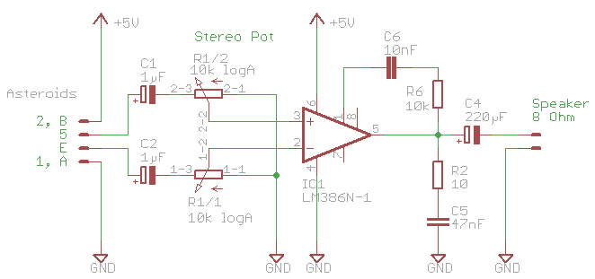 LM386 audio amplifier, with differential inputs